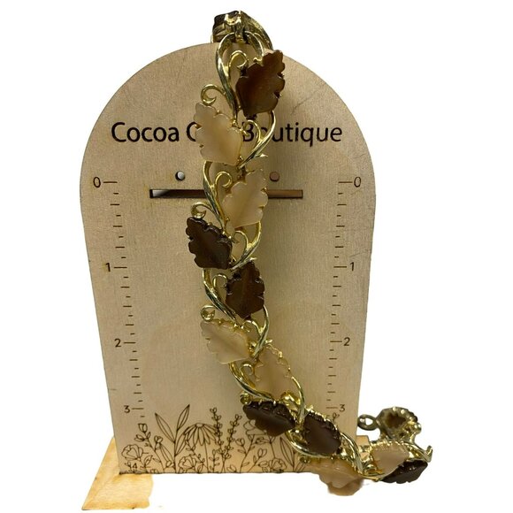 Vintage Thermoset Leaf Necklace Choker Gold Tone Brown Moonglow - Picture 5 of 5